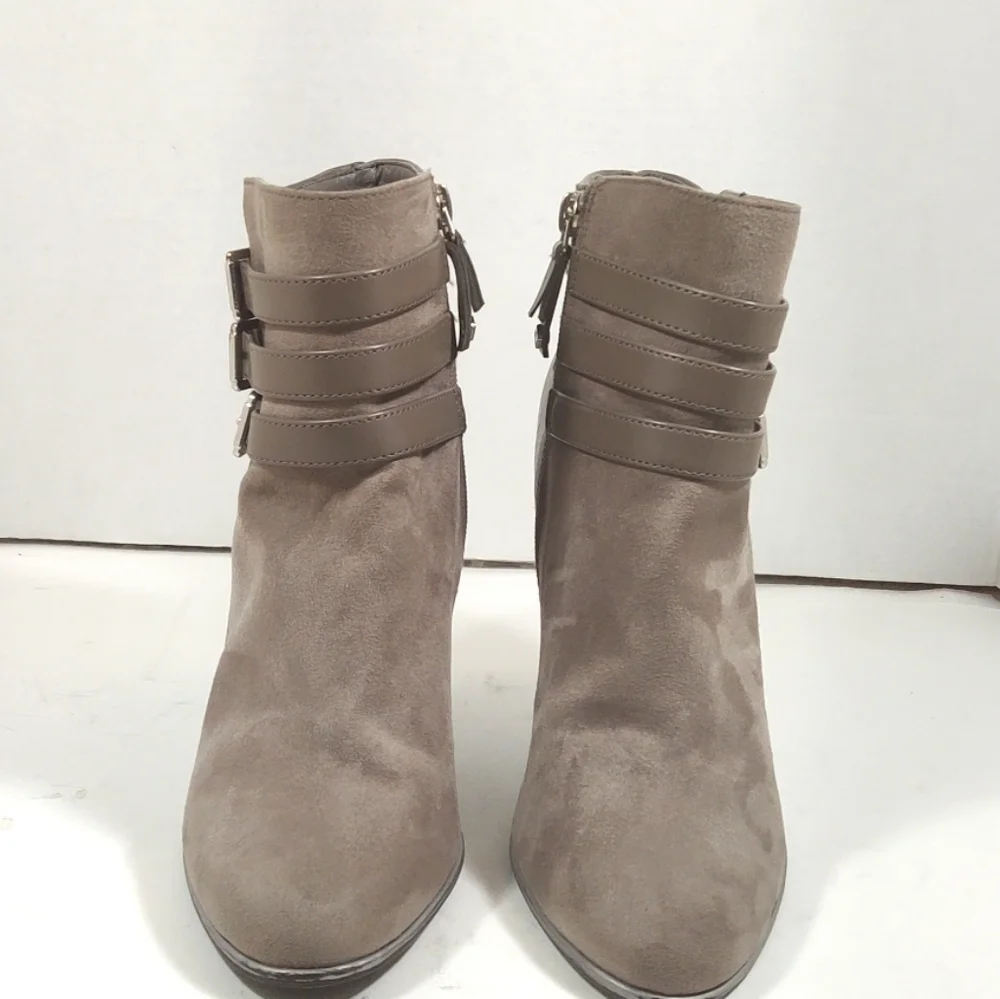 Sam& Libby Taupe Faux Suede Buckle Ankle Booties   Size:7.5